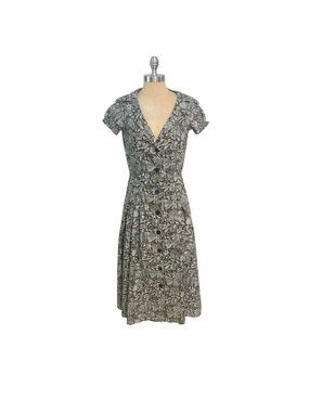 Peruvian Connection Brown & Blue Bandana Midi Shirtdress US 4 NWT New